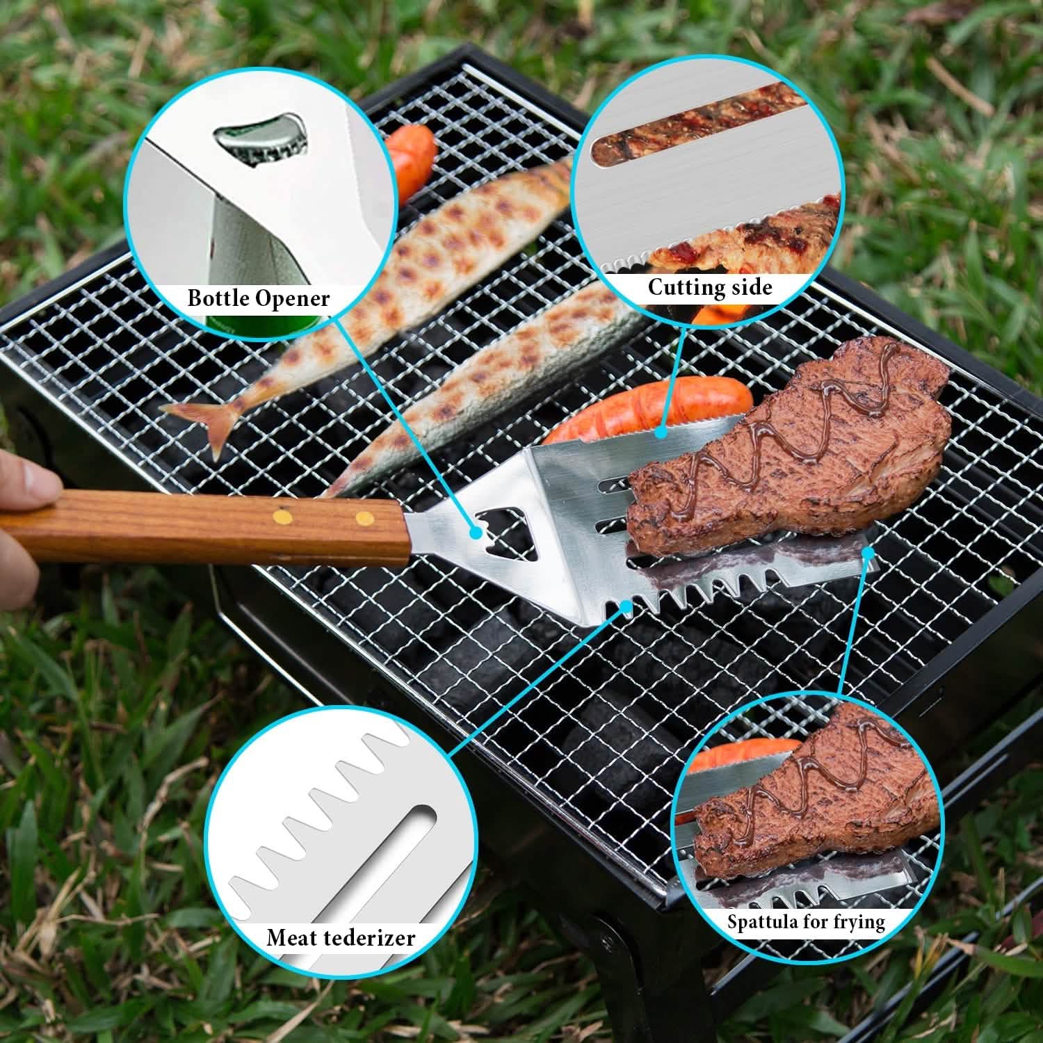 Lot de 4 ustensiles de barbecue en acier inoxydable