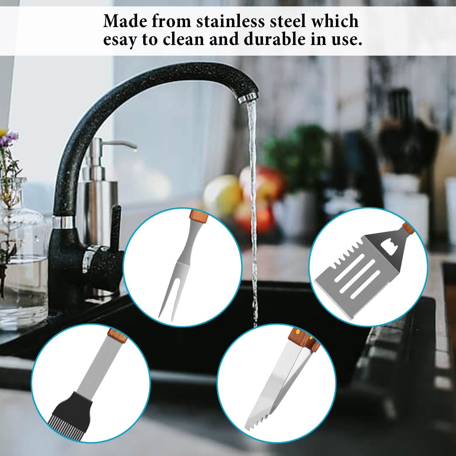 Lot de 4 ustensiles de barbecue en acier inoxydable