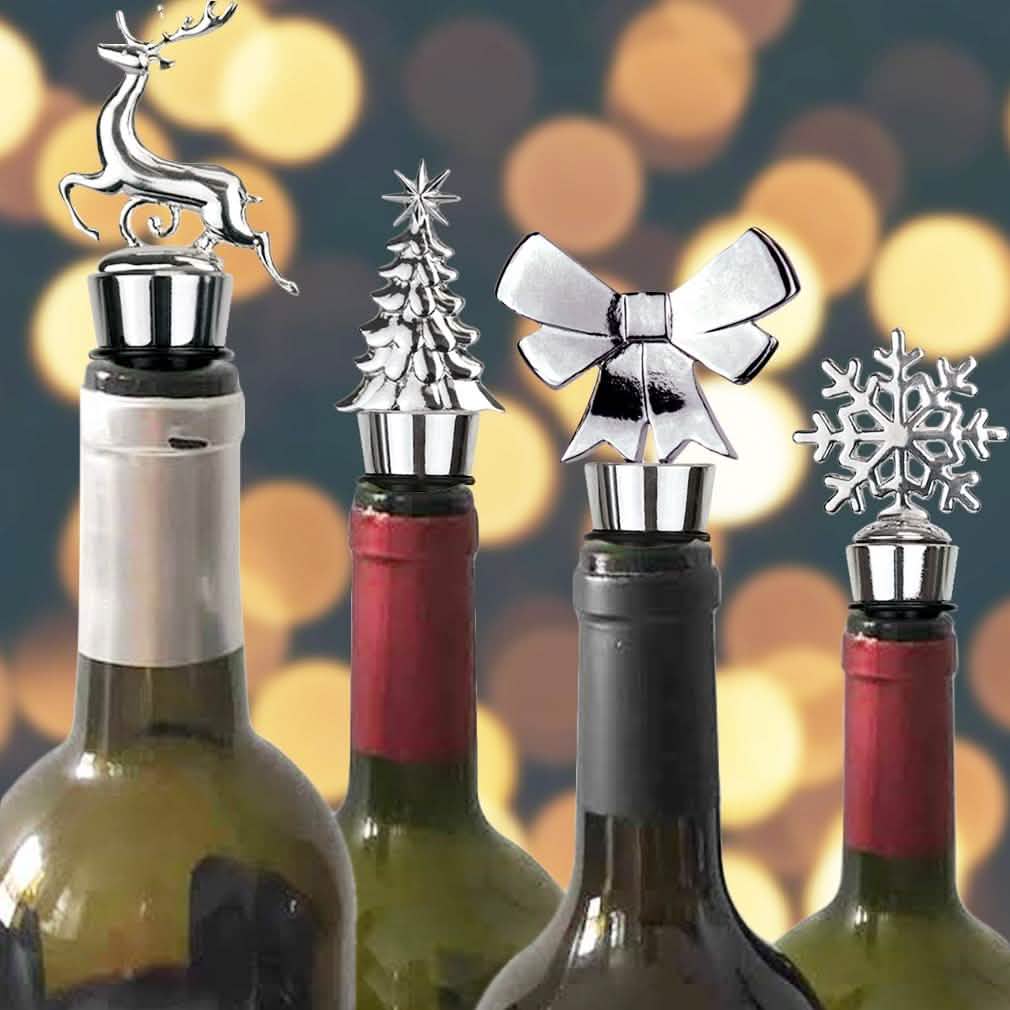 Lot de 4 : Bouchon de bouteille de vin et de boisson amusant en acier inoxydable sur le thème de Noël