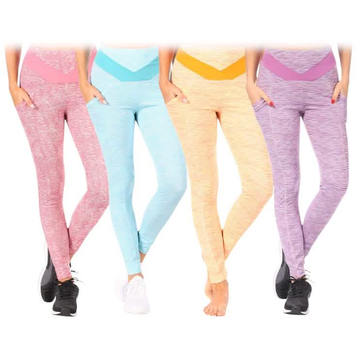 Lot de 4 : leggings de sport femme gainants avec poches