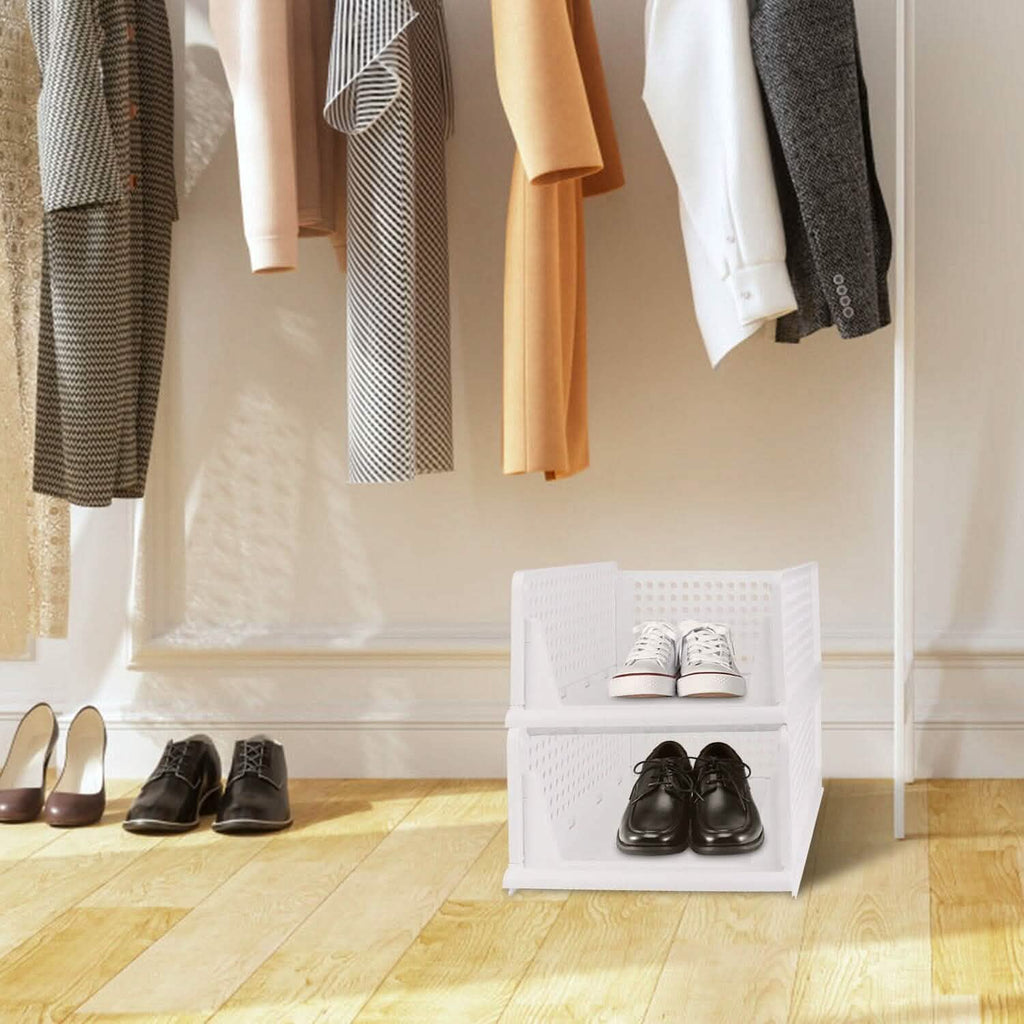 Lots de 4 : Boîte de rangement en plastique Organisateur de placard pliable avec rail coulissant Push-Pull