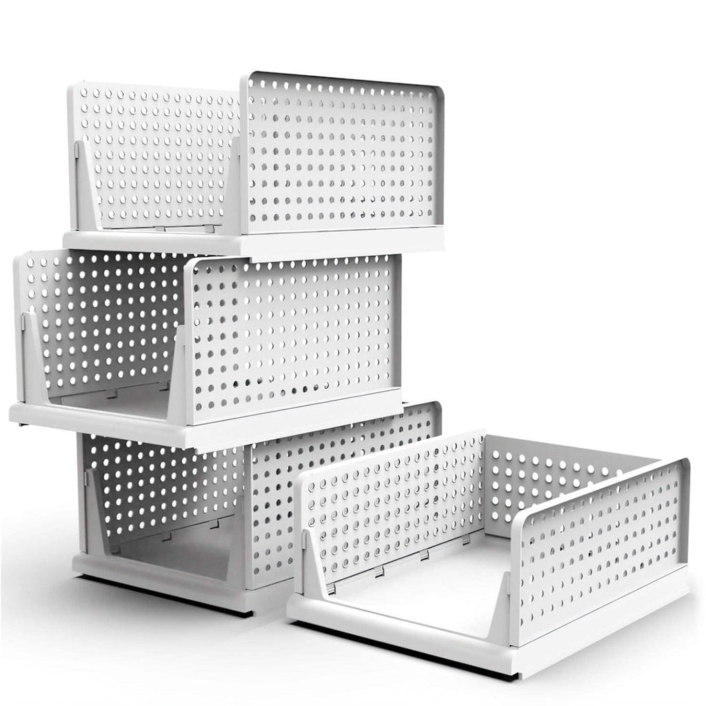 Lots de 4 : Boîte de rangement en plastique Organisateur de placard pliable avec rail coulissant Push-Pull