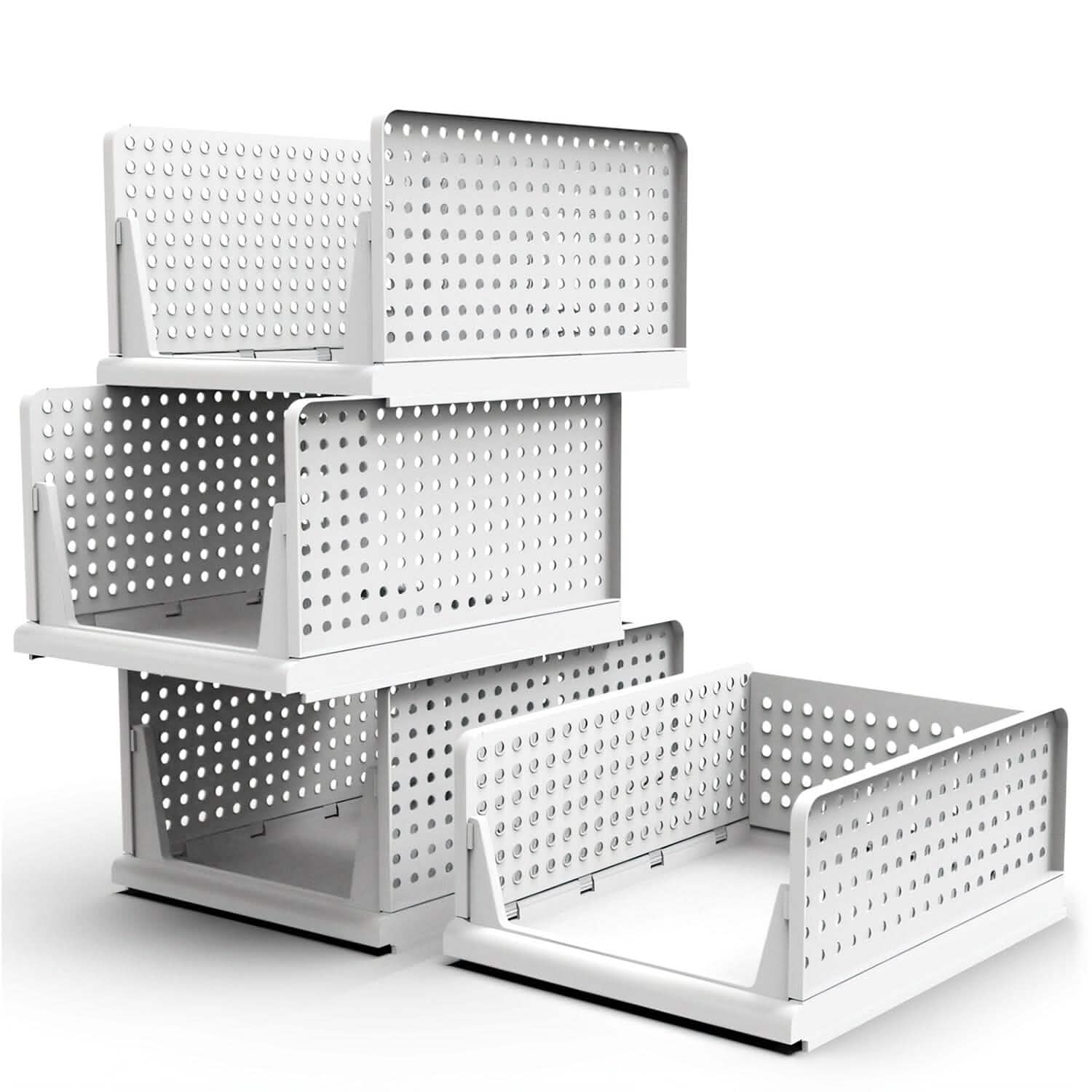Lots de 4 : Boîte de rangement en plastique Organisateur de placard pliable avec rail coulissant Push-Pull