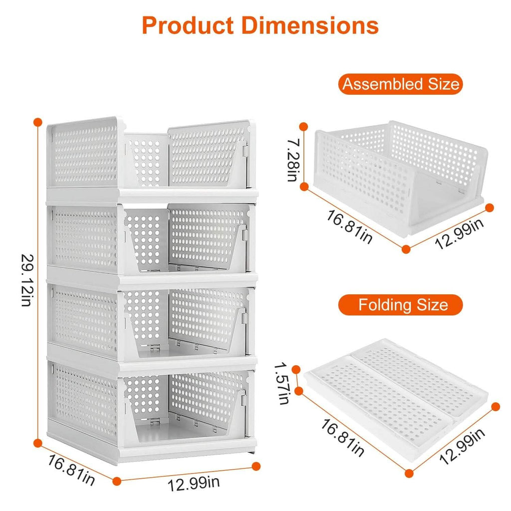 Lots de 4 : Boîte de rangement en plastique Organisateur de placard pliable avec rail coulissant Push-Pull