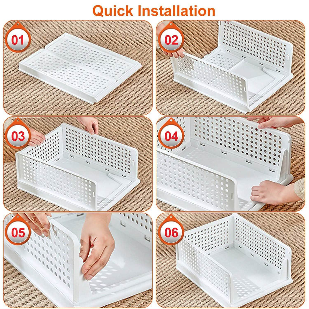 Lots de 4 : Boîte de rangement en plastique Organisateur de placard pliable avec rail coulissant Push-Pull