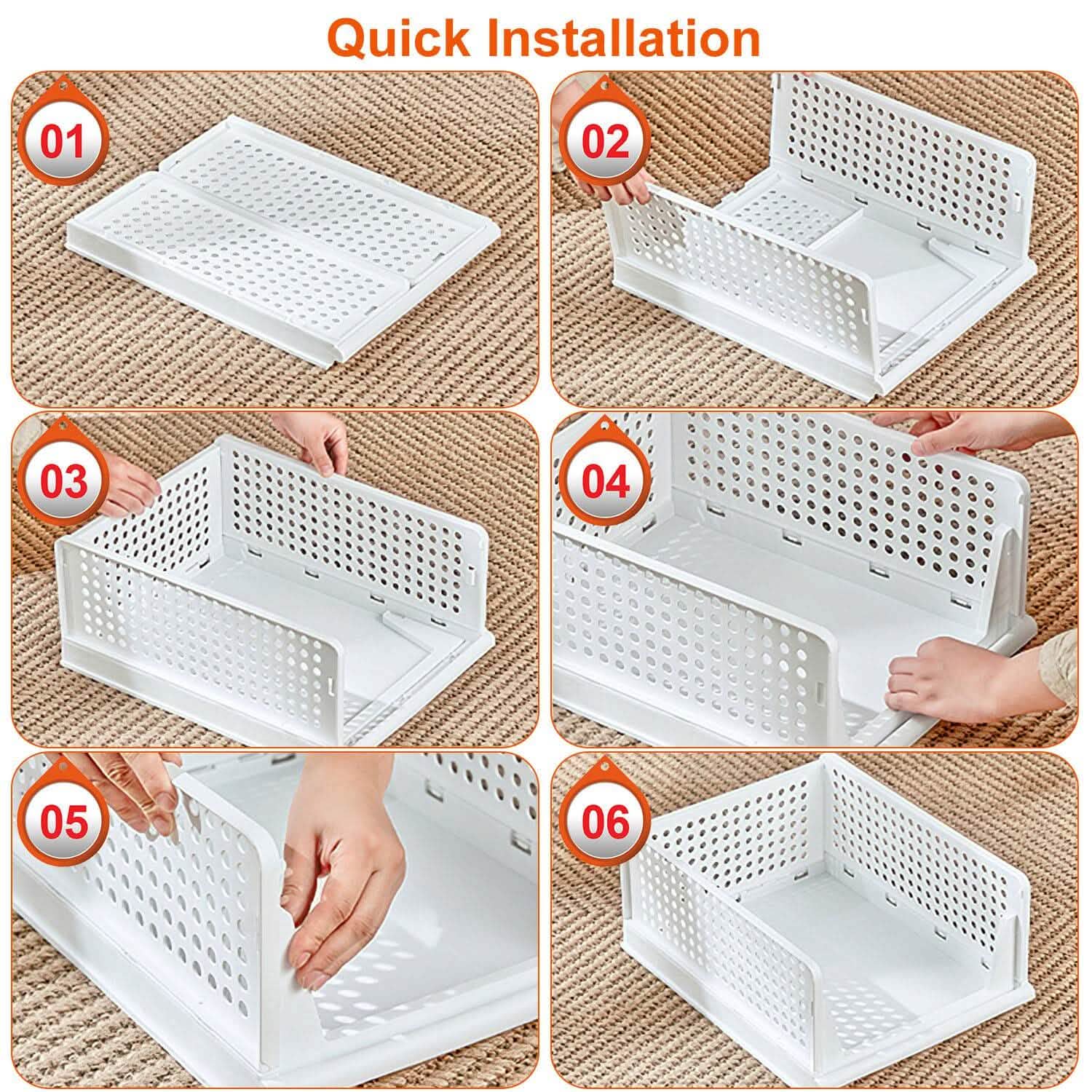 Lots de 4 : Boîte de rangement en plastique Organisateur de placard pliable avec rail coulissant Push-Pull