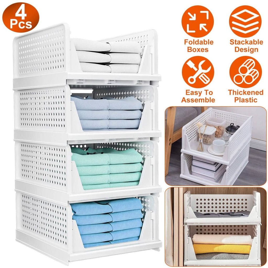 Lots de 4 : Boîte de rangement en plastique Organisateur de placard pliable avec rail coulissant Push-Pull