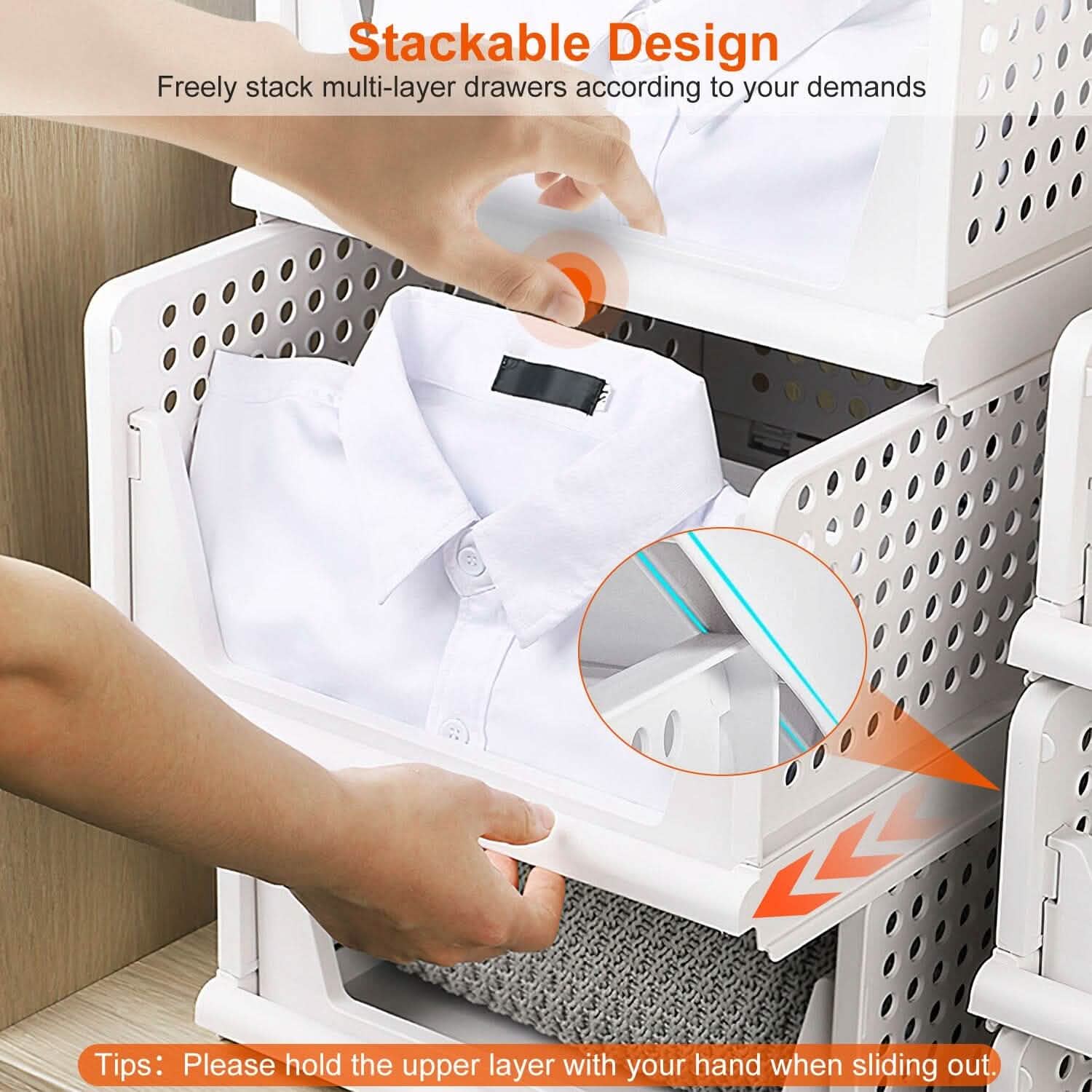 Lots de 4 : Boîte de rangement en plastique Organisateur de placard pliable avec rail coulissant Push-Pull