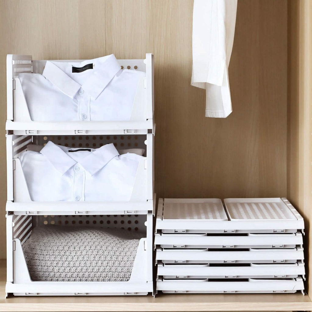 Lots de 4 : Boîte de rangement en plastique Organisateur de placard pliable avec rail coulissant Push-Pull