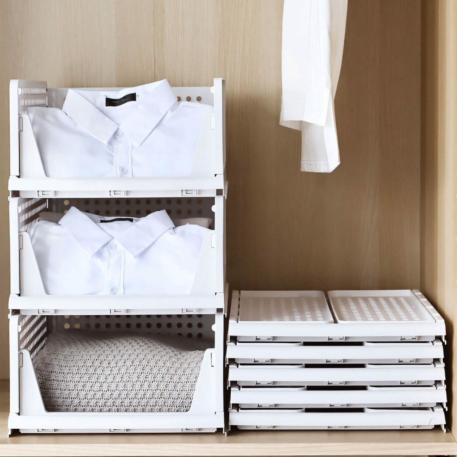 Lots de 4 : Boîte de rangement en plastique Organisateur de placard pliable avec rail coulissant Push-Pull