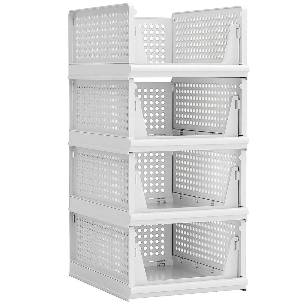 Lots de 4 : Boîte de rangement en plastique Organisateur de placard pliable avec rail coulissant Push-Pull