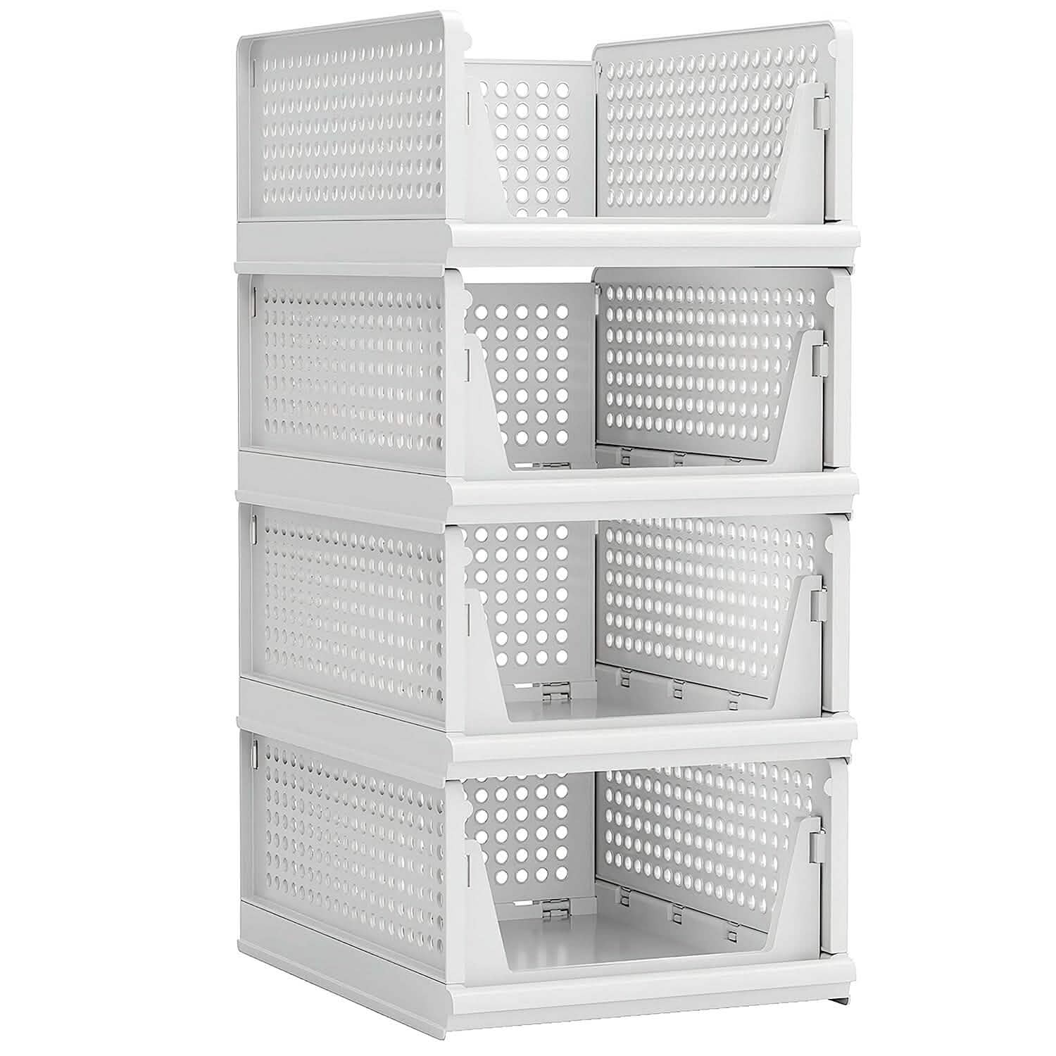 Lots de 4 : Boîte de rangement en plastique Organisateur de placard pliable avec rail coulissant Push-Pull
