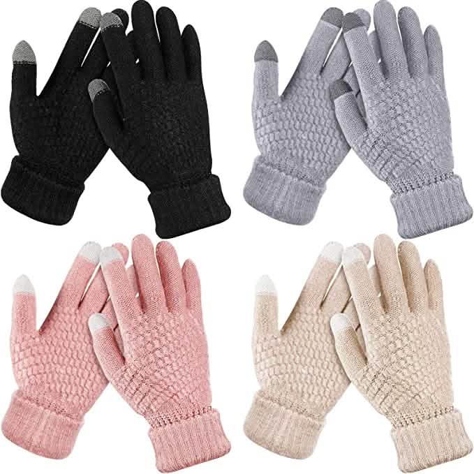 Lot de 4 paires de gants d'hiver pour femme avec écran tactile en polaire chaude
