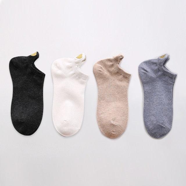 Lot de 4 paires de chaussettes fantaisie en coton antidérapant, invisibles, pour femme, motif cœur brodé, printemps, décontractées et amusantes