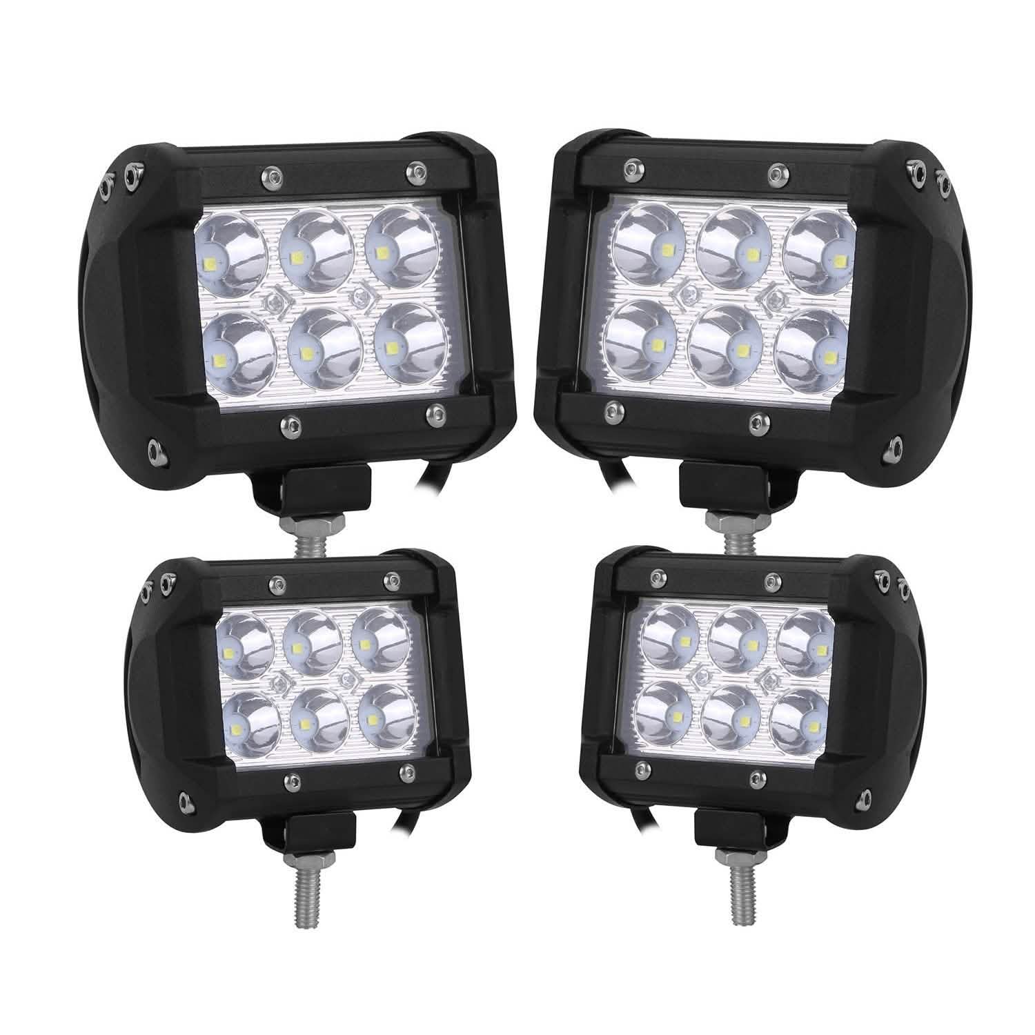 Lot de 4 : Projecteur LED double rangée 4" 18W