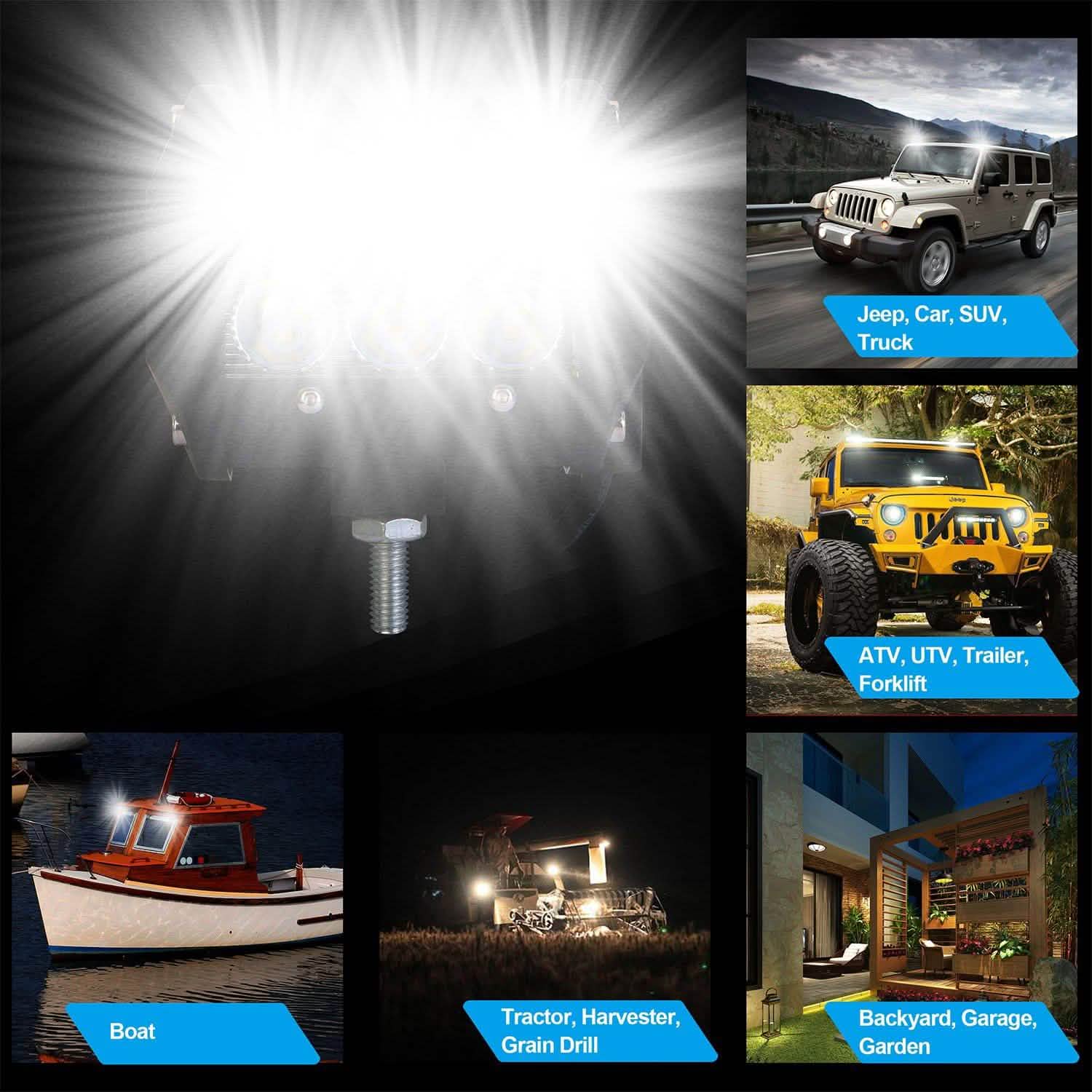 Lot de 4 : Projecteur LED double rangée 4" 18W