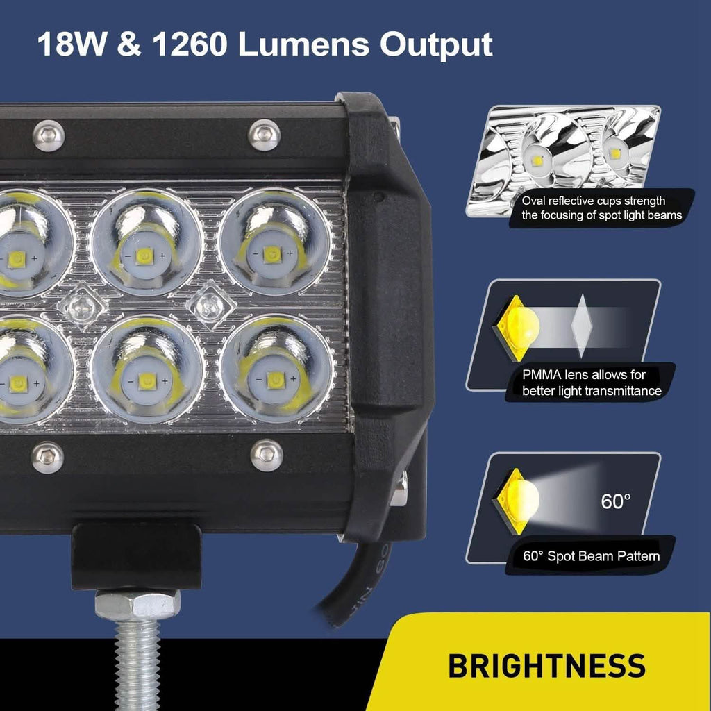 Lot de 4 : Projecteur LED double rangée 4" 18W