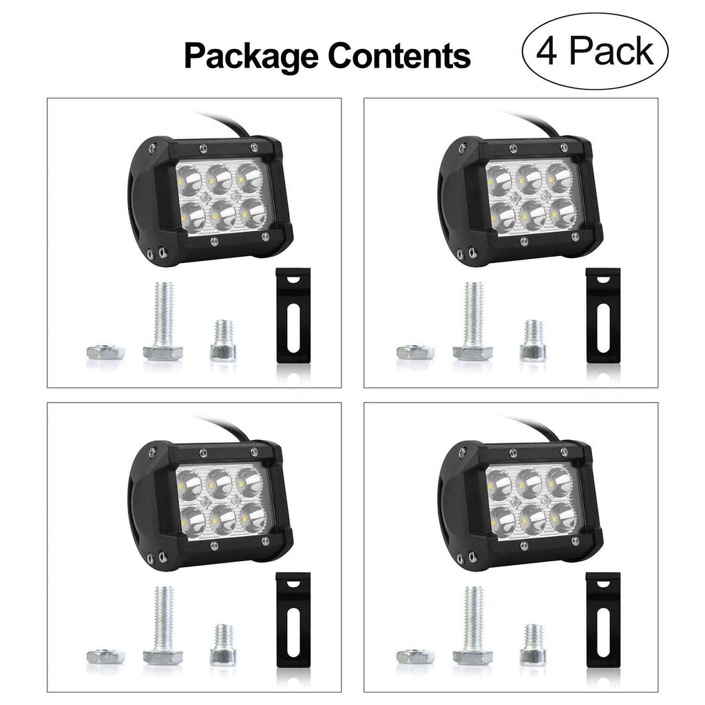 Lot de 4 : Projecteur LED double rangée 4" 18W