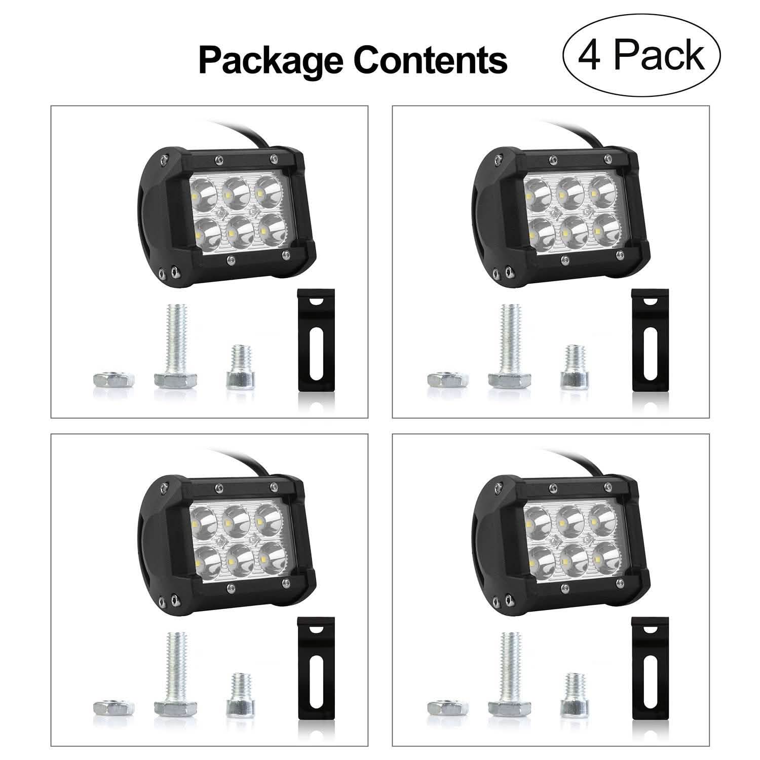 Lot de 4 : Projecteur LED double rangée 4" 18W