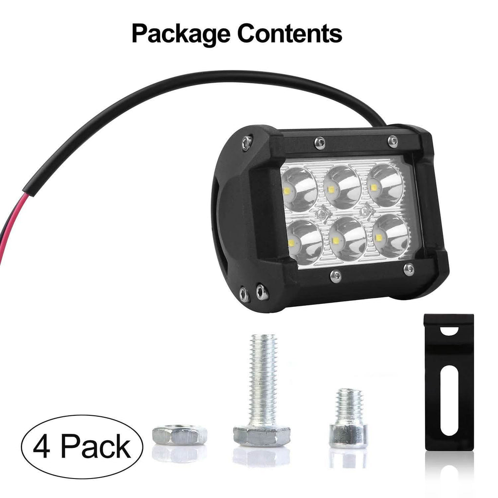 Lot de 4 : Projecteur LED double rangée 4" 18W