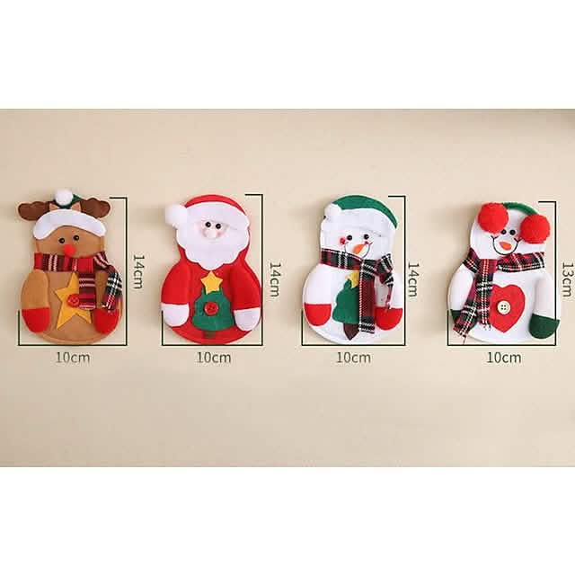 Lot de 4 : Ensembles de vaisselle de Noël Housse de couteau et de fourchette de Noël