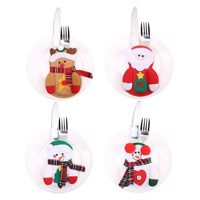 Lot de 4 : Ensembles de vaisselle de Noël Housse de couteau et de fourchette de Noël