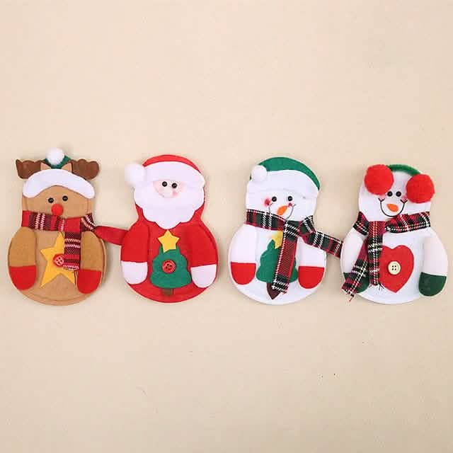 Lot de 4 : Ensembles de vaisselle de Noël Housse de couteau et de fourchette de Noël