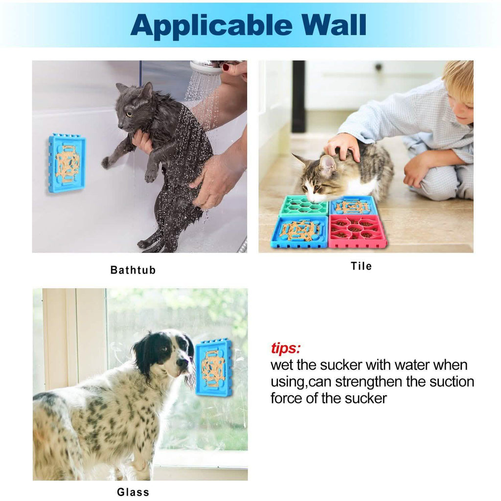 Lot de 4 : Gamelle anti-glouton et tapis de léchage pour animaux de compagnie