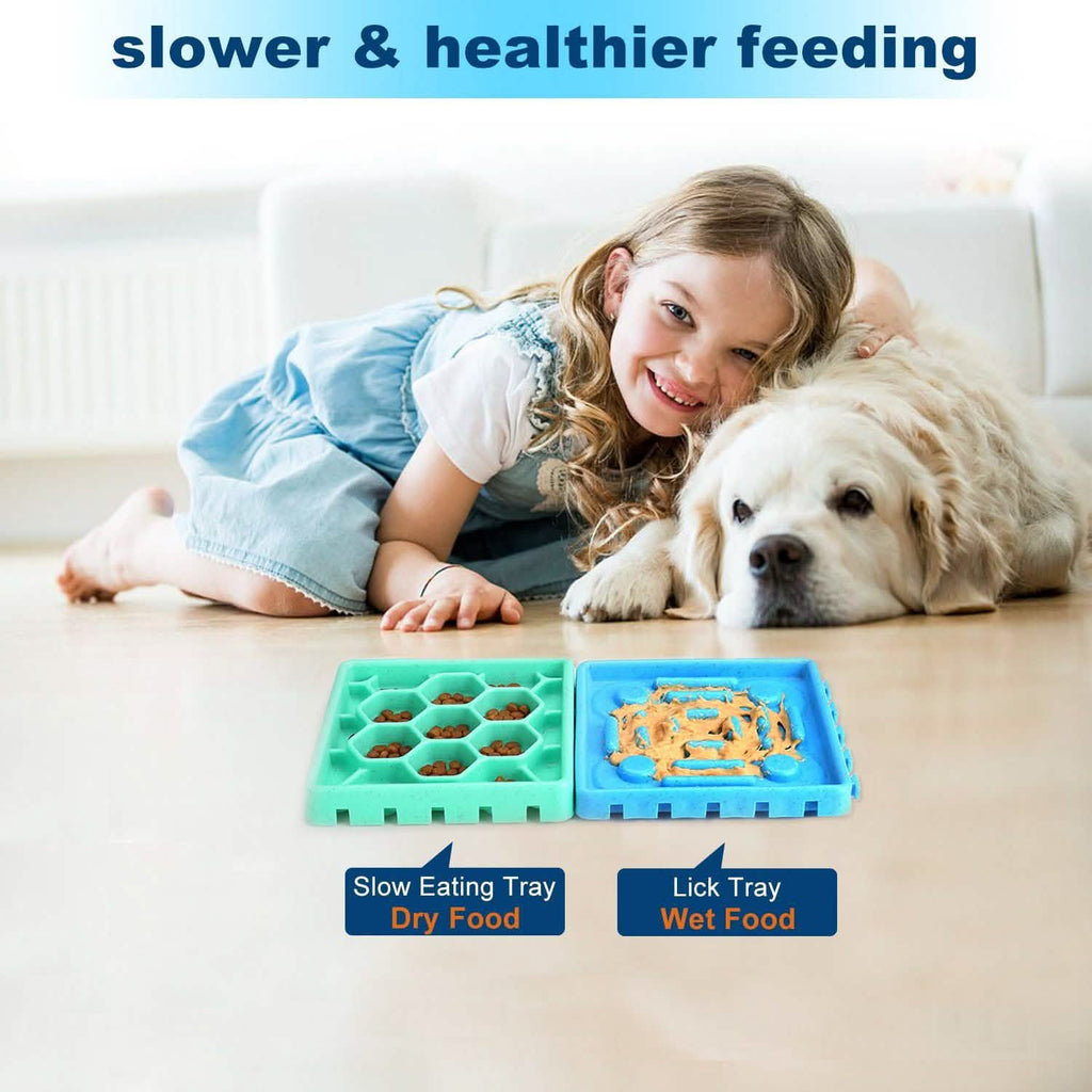 Lot de 4 : Gamelle anti-glouton et tapis de léchage pour animaux de compagnie