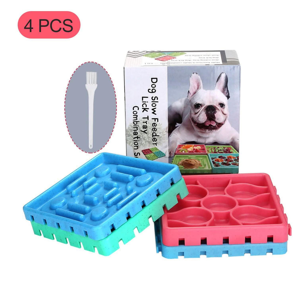 Lot de 4 : Gamelle anti-glouton et tapis de léchage pour animaux de compagnie