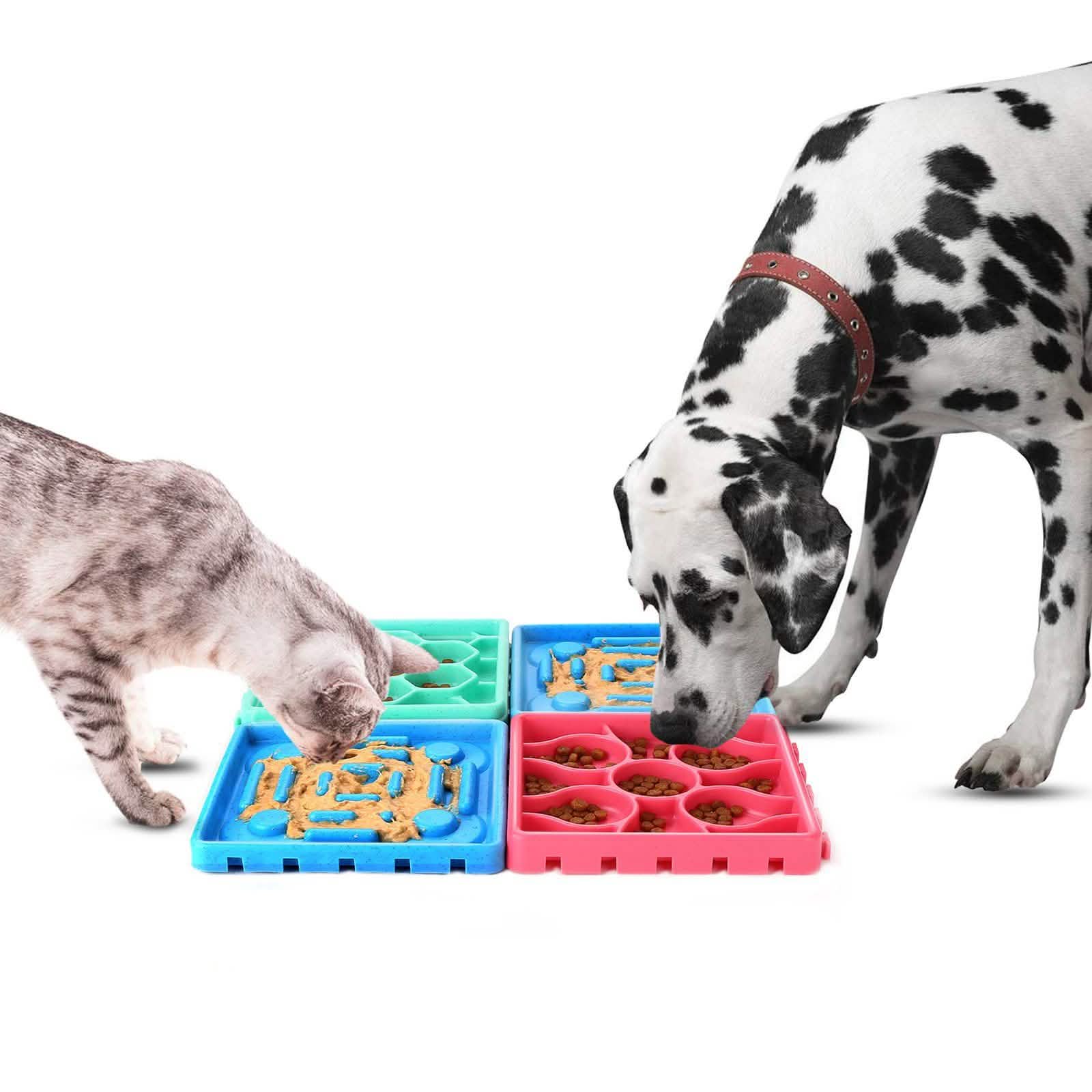 Lot de 4 : Gamelle anti-glouton et tapis de léchage pour animaux de compagnie