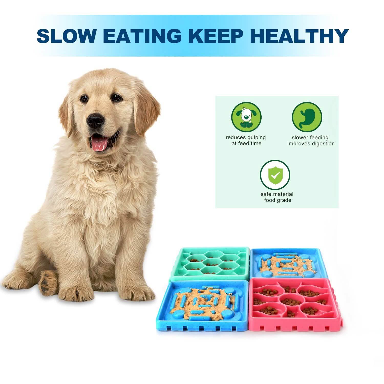 Lot de 4 : Gamelle anti-glouton et tapis de léchage pour animaux de compagnie