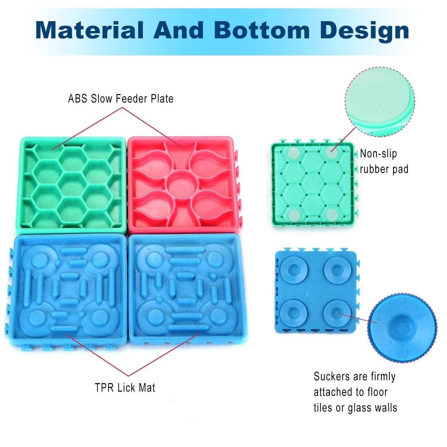 Lot de 4 : Gamelle anti-glouton et tapis de léchage pour animaux de compagnie