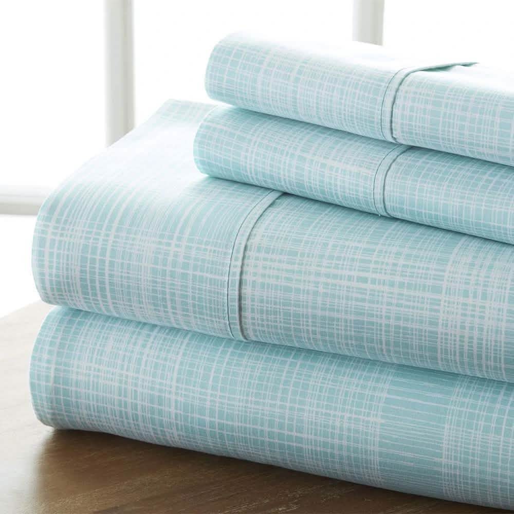 Ensemble 4 pièces : Parure de draps hypoallergénique à poche profonde à motif de chaume