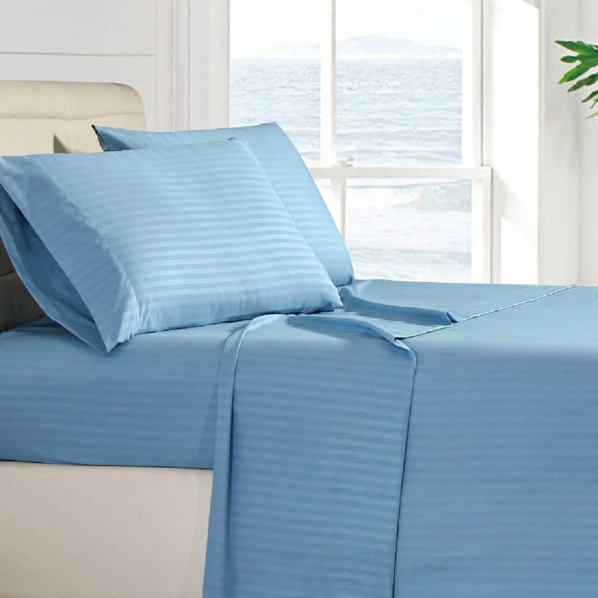 Ensemble de draps 4 pièces : rayures lisses et texturées