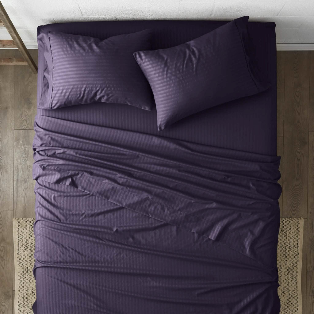 Parure de draps gaufrés à rayures 4 pièces