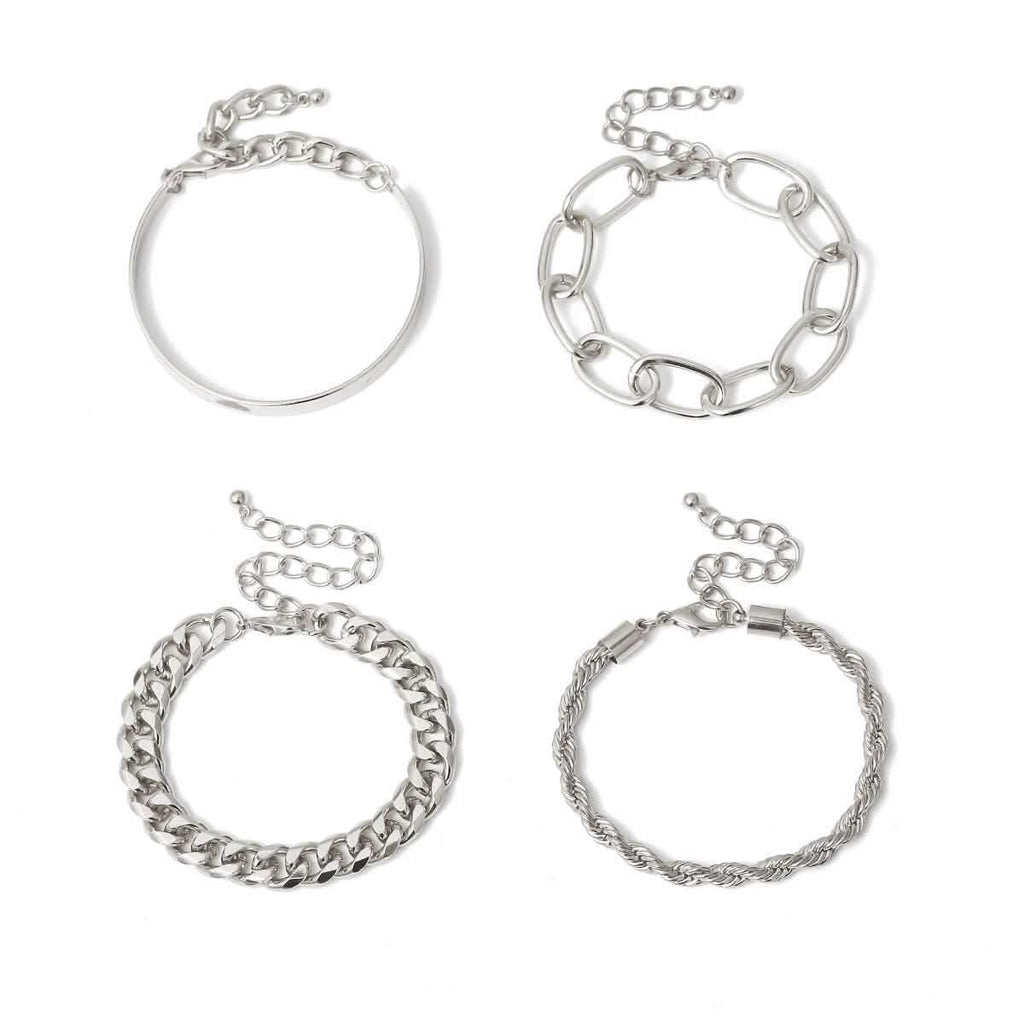 Lot de 4 : Bracelets de chaîne bohèmes ajustables pour femme