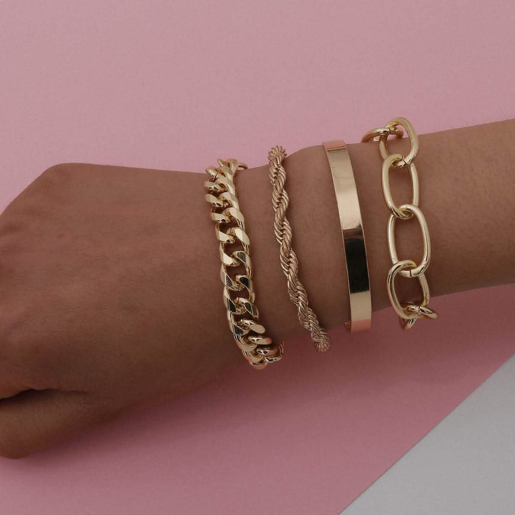 Lot de 4 : Bracelets de chaîne bohèmes ajustables pour femme