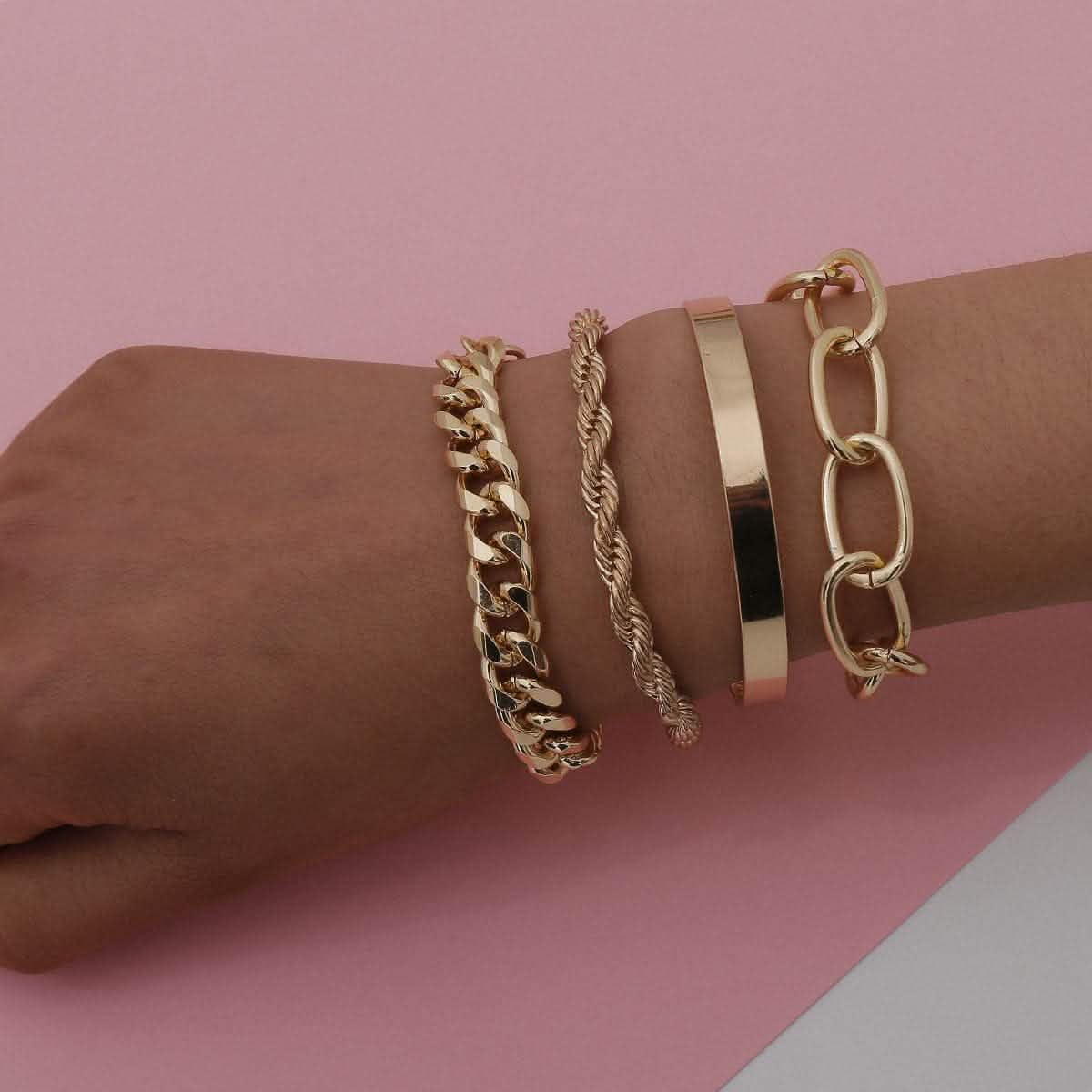 Lot de 4 : Bracelets de chaîne bohèmes ajustables pour femme