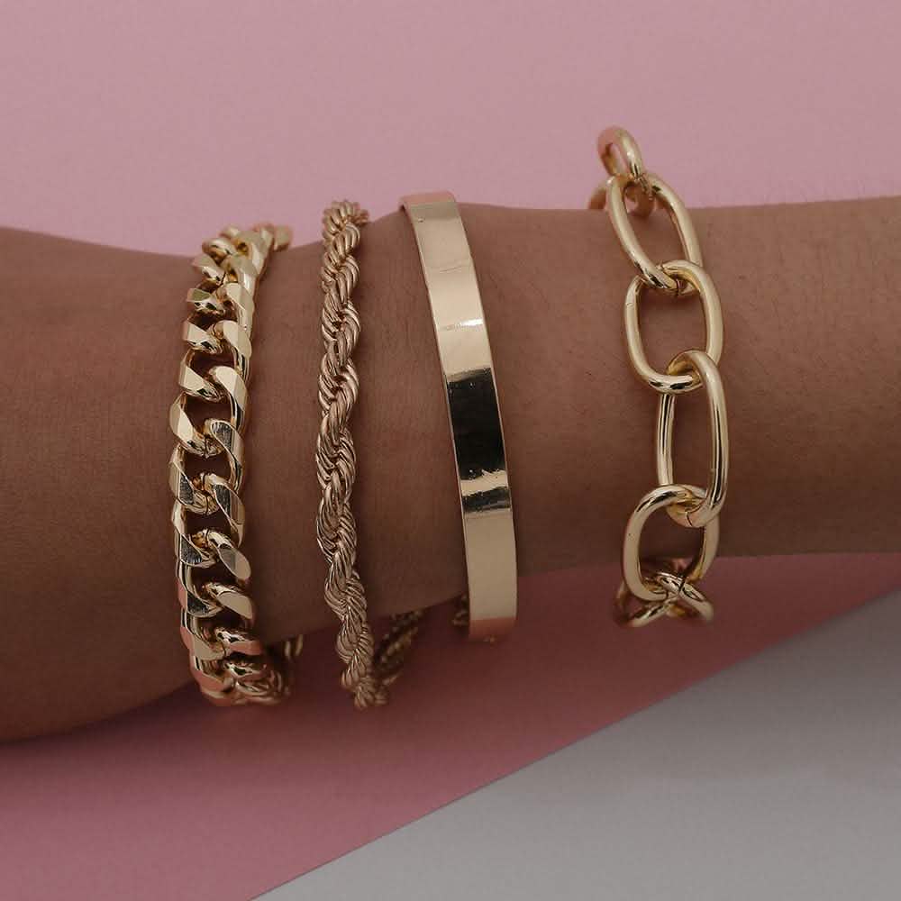 Lot de 4 : Bracelets de chaîne bohèmes ajustables pour femme