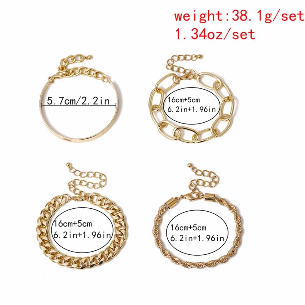 Lot de 4 : Bracelets de chaîne bohèmes ajustables pour femme