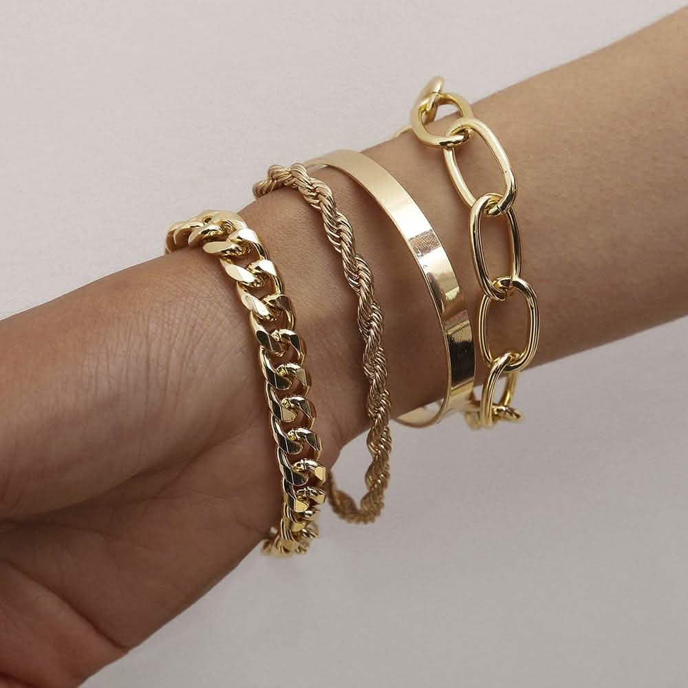 Lot de 4 : Bracelets de chaîne bohèmes ajustables pour femme