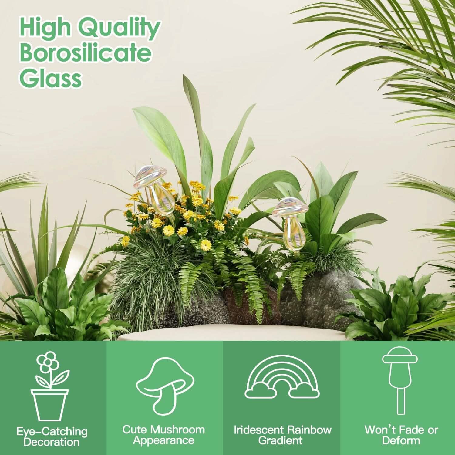 4 pièces : Arrosoirs à plantes en verre transparent Champignon irisé dégradé arc-en-ciel