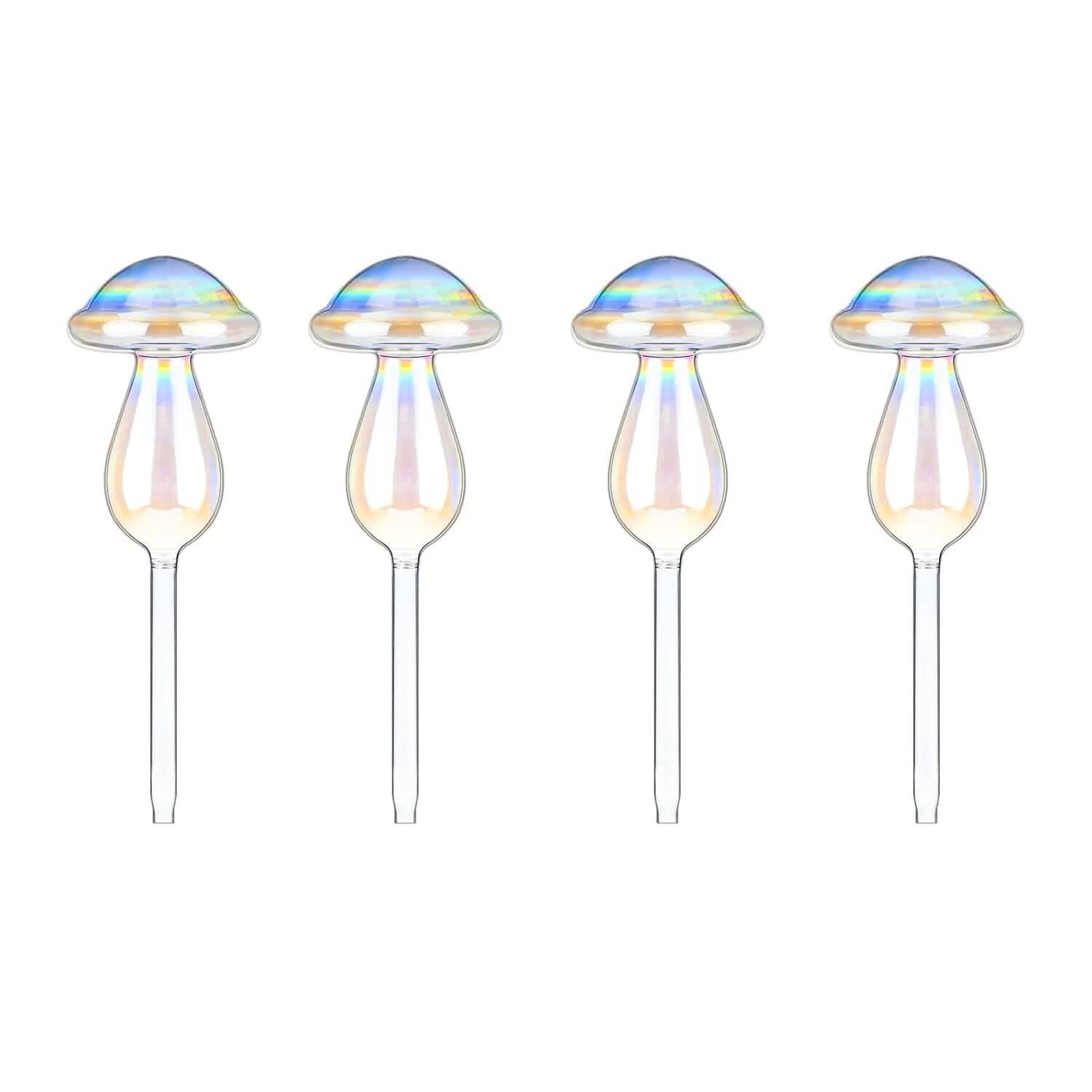 4 pièces : Arrosoirs à plantes en verre transparent Champignon irisé dégradé arc-en-ciel