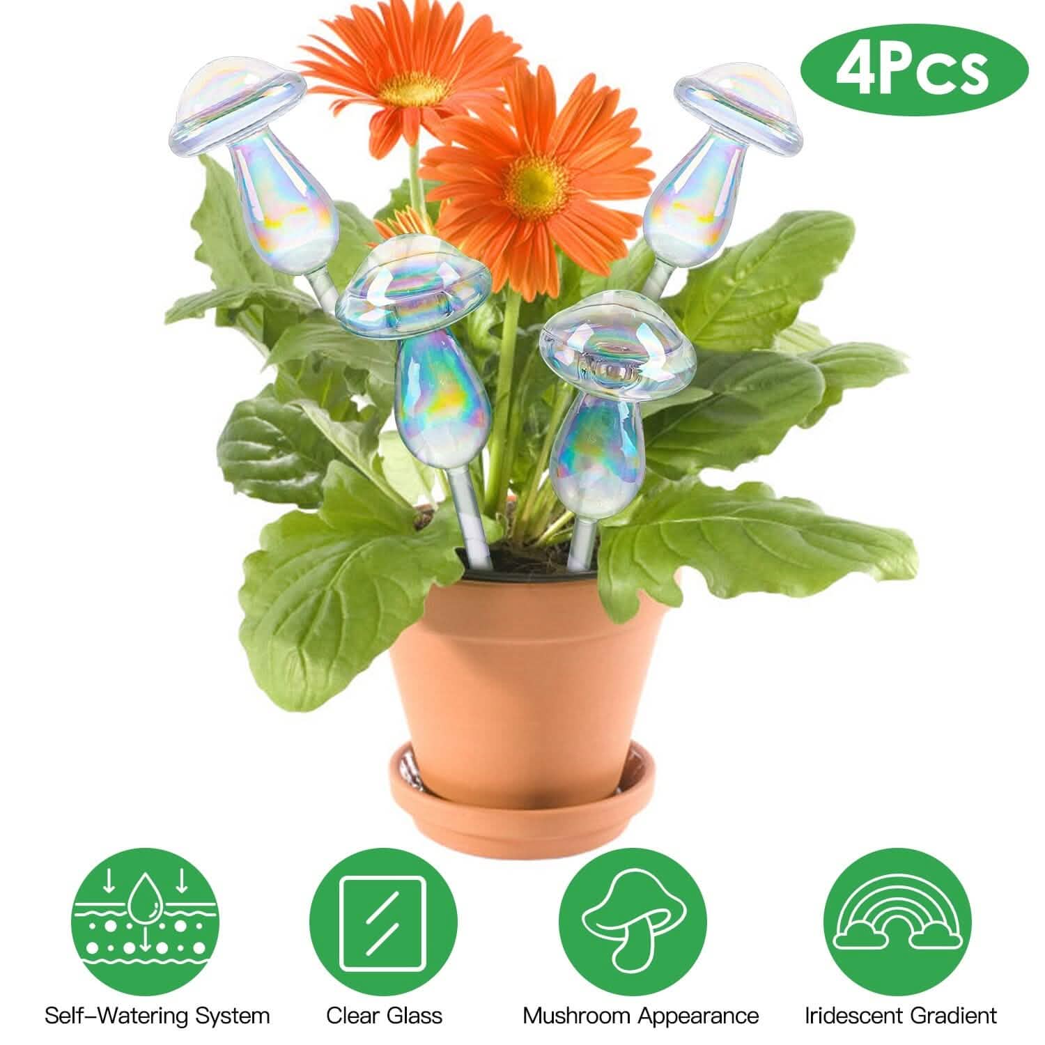 4 pièces : Arrosoirs à plantes en verre transparent Champignon irisé dégradé arc-en-ciel