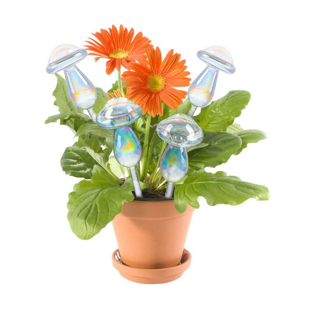 4 pièces : Arrosoirs à plantes en verre transparent Champignon irisé dégradé arc-en-ciel