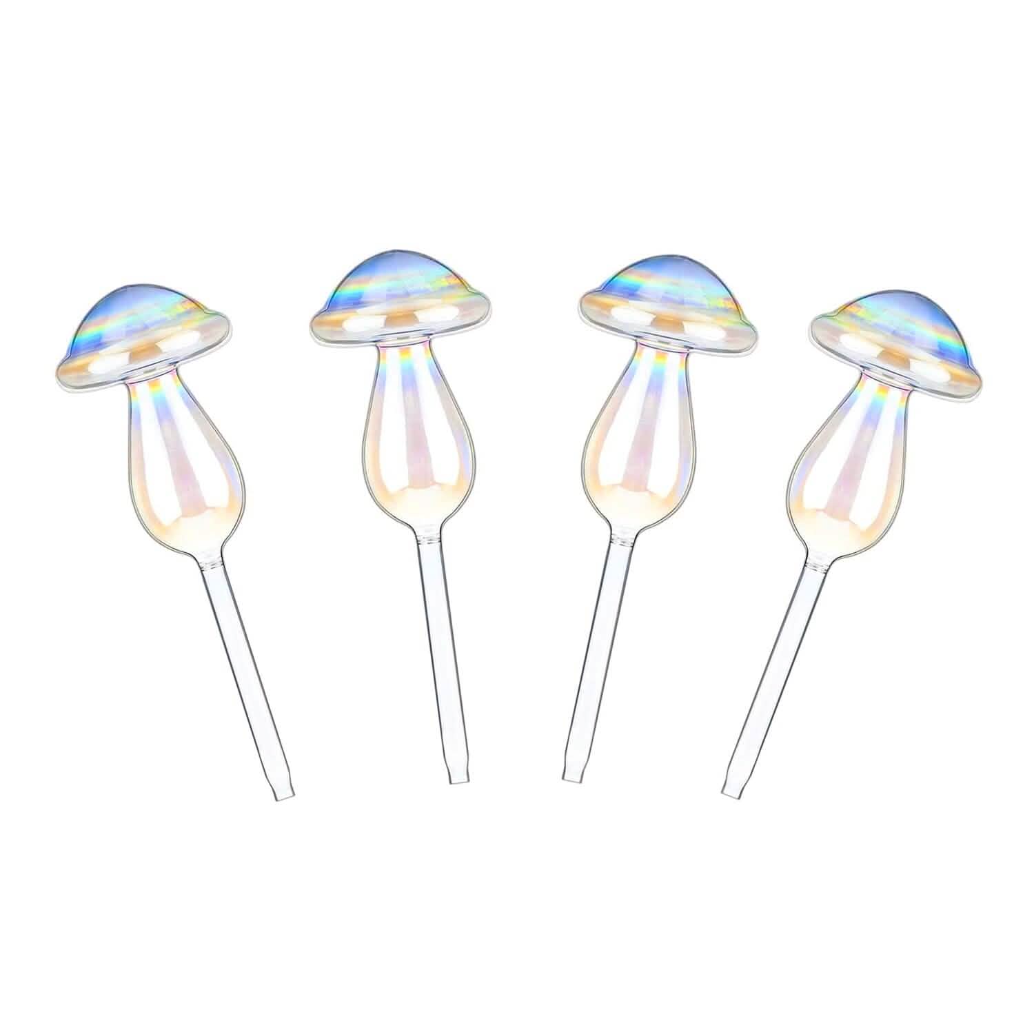 4 pièces : Arrosoirs à plantes en verre transparent Champignon irisé dégradé arc-en-ciel