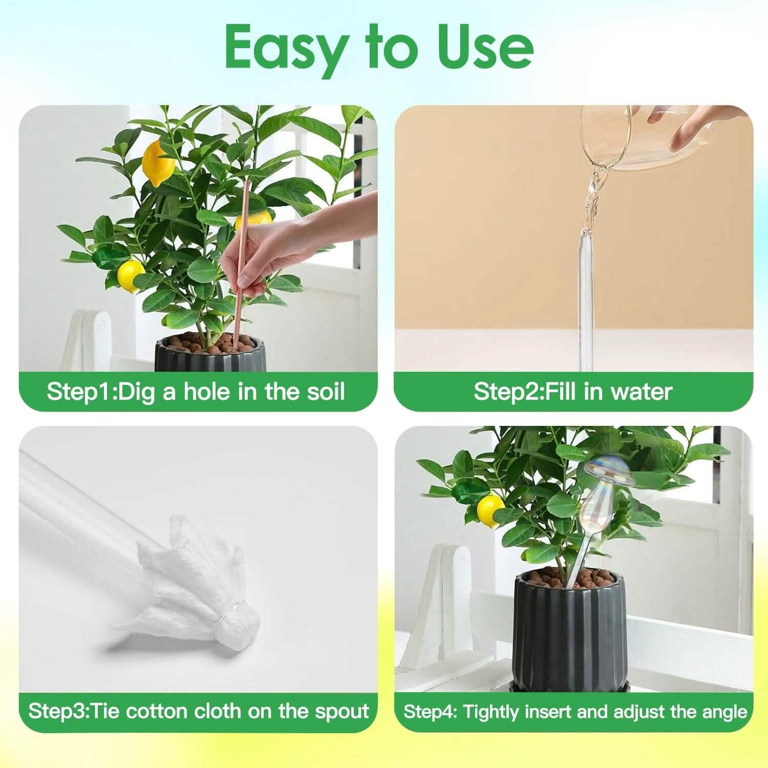 4 pièces : Arrosoirs à plantes en verre transparent Champignon irisé dégradé arc-en-ciel