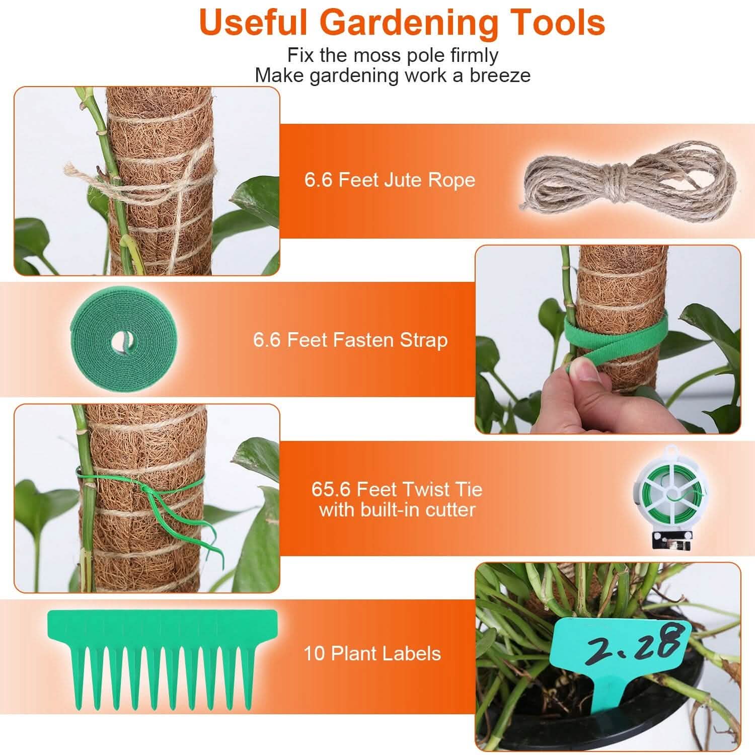 4 pièces : Tuteur en fibre de coco extensible pour plantes grimpantes