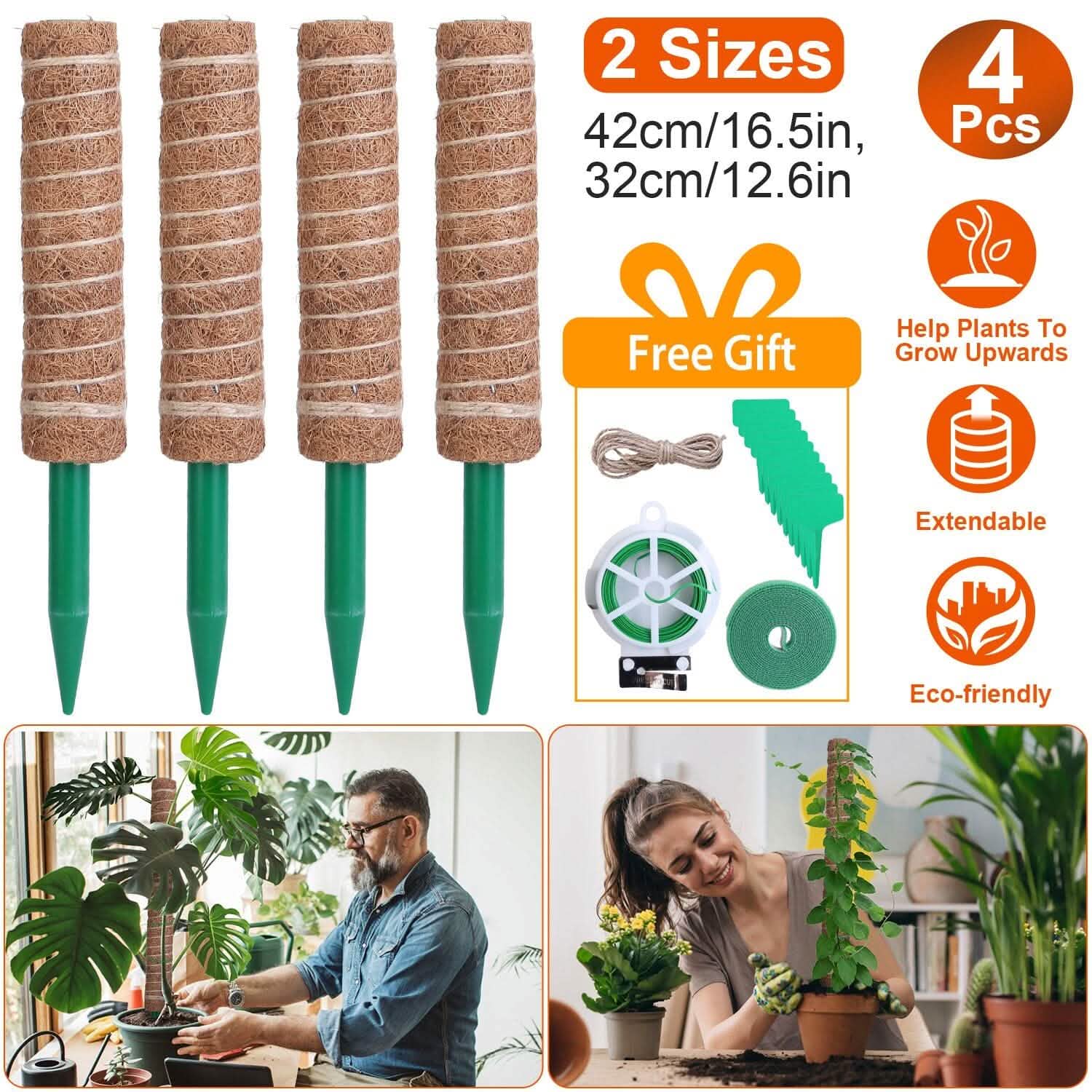 4 pièces : Tuteur en fibre de coco extensible pour plantes grimpantes